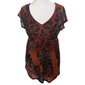 Axcess Womens Y2K Paisley Sheer Babydoll‎ Top Size M Fairy Grunge Feminine Boho